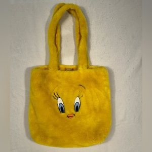 Vintage Warner Bros Looney Tunes Plush Embroidered tweety bird Tote Bag 1998